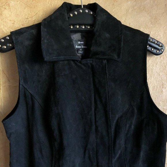 NEW DENNIS BY DENNIS BASSO Sz XS Women SUEDE LEATHER LONG ZIP VEST BLACK Pockets - Picture 3 of 8